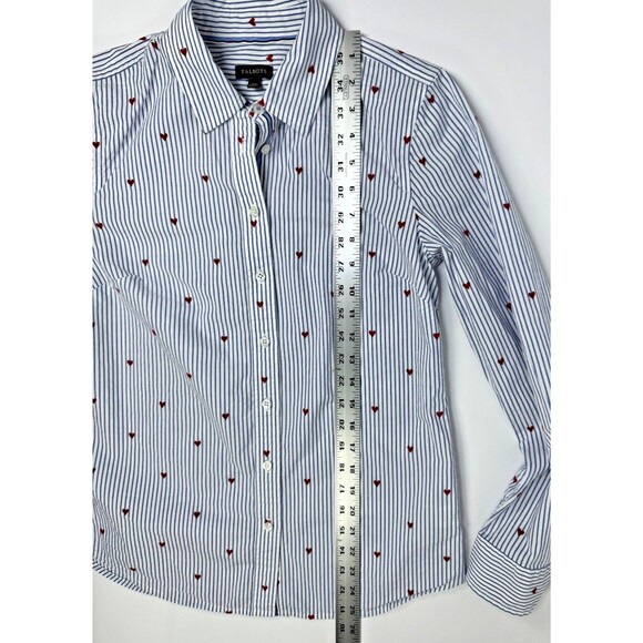 Talbots Womens XS Striped Button Down Shirt Red Heart Print Long Sleeve Cotton - Picture 10 of 12